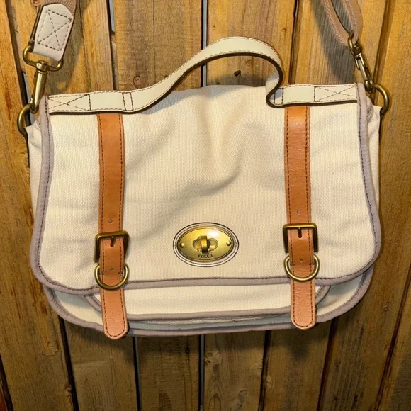 Fossil Canvas Flap closure bag with Leather Trim - Picture 4 of 9